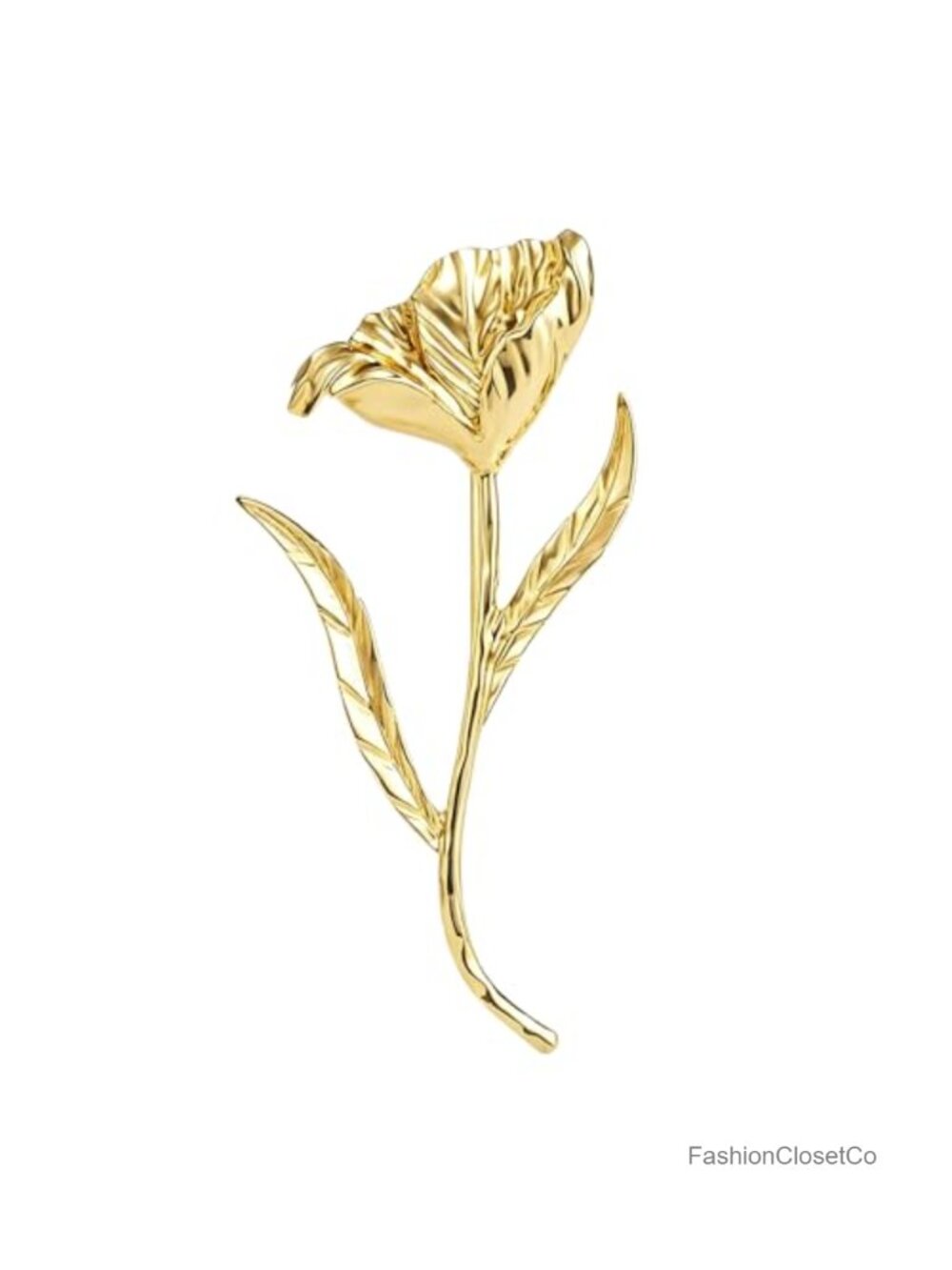 Gold-Toned Vintage Tulip Flower Brooch Pin Exaggerated Rose Lapel Pin